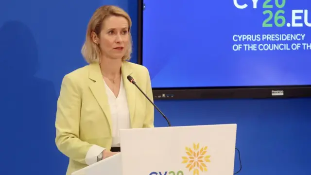 Kaja Kallas speaking at a conference