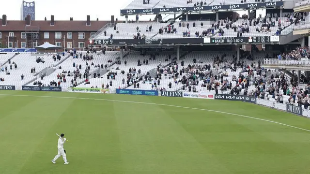Dan Lawrence walks off after his 218 against Hampshire on Sunday