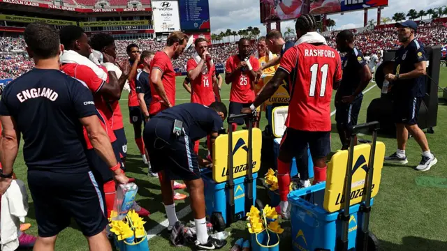 England players taking drinks break