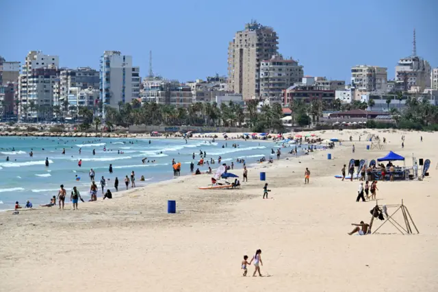 A view of Tyre, Lebanon, from the beach during July 2024.