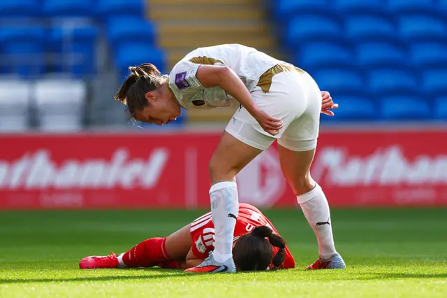 Antonie Starova of Czech Republic reacts towards Hannah Cain of Wales