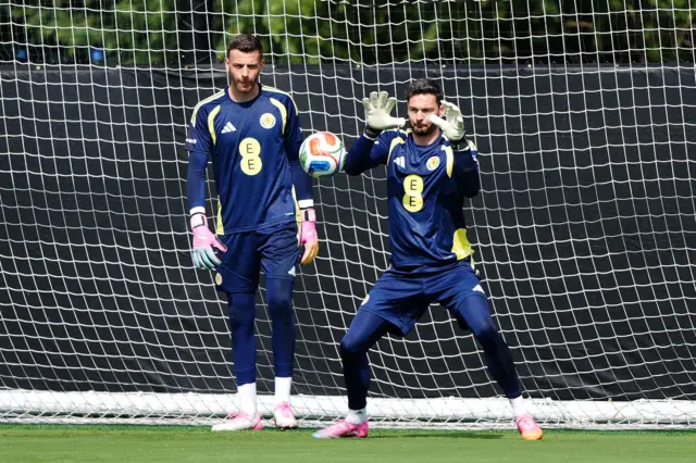 Gordon training with Angus Gunn yesterday