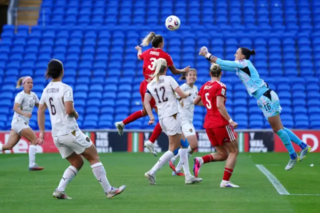 Wales' Gemma Evans scores
