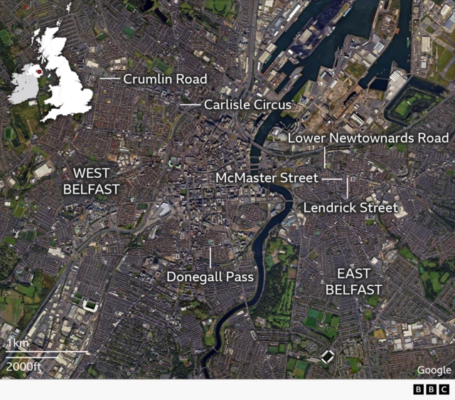 A map showing Belfast