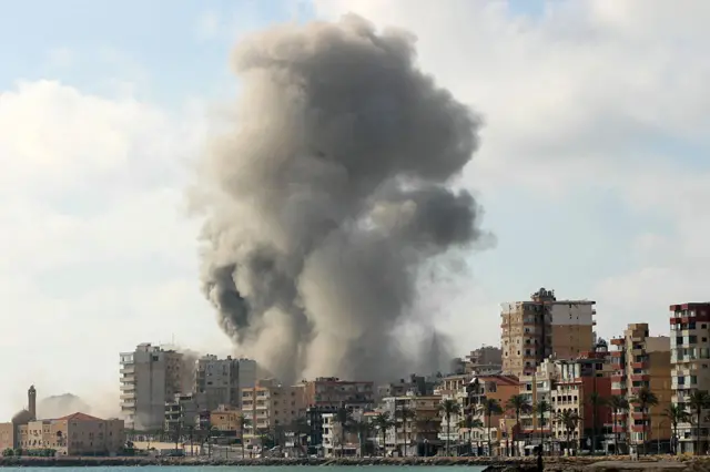 Smoke rises from the site of an Israeli airstrike that targeted a neighborhood in the southern Lebanese coastal city of Tyre on June 7, 2026