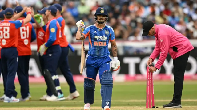Ishan Kishan walks off after being run out