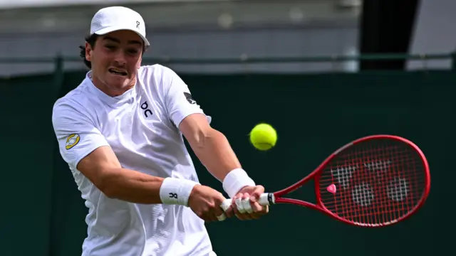 Joao Fonseca hits a backhand