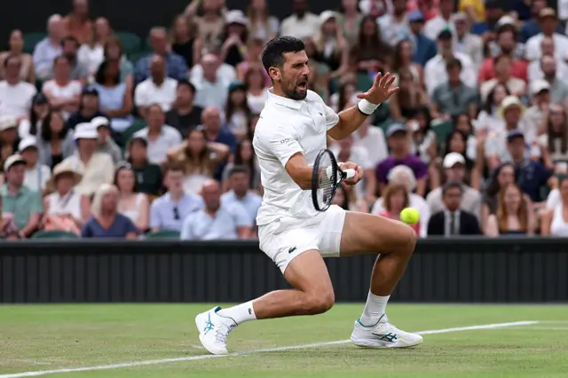 Novak Djokovic of Serbia plays a forehand
