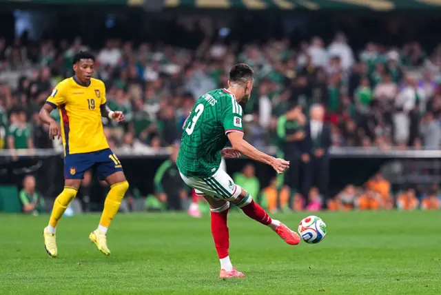 Mexico's Cesar Montes passes ball forward