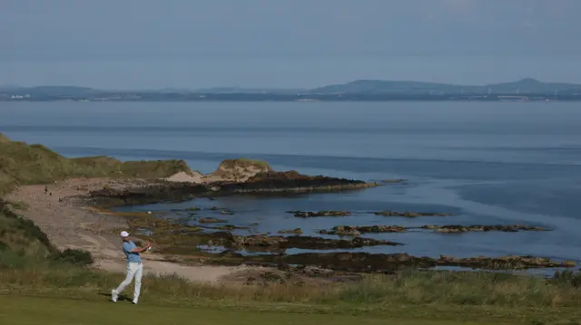Guido Migliozzi plays a shot on day two of the 2026 Scottish Open