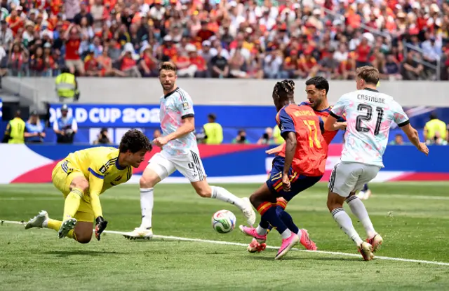 Mikel Merino #6 of Spain scores his team's second goal