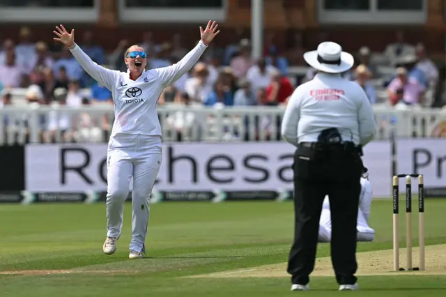 Sophie Ecclestone appeals for an lbw
