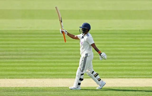 India's Deepti Sharma celebrates after reaching her half-century