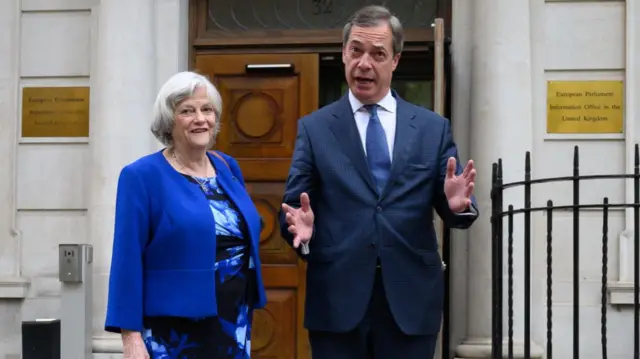Ann Widdecombe pictured with Nigel Farage in 2019