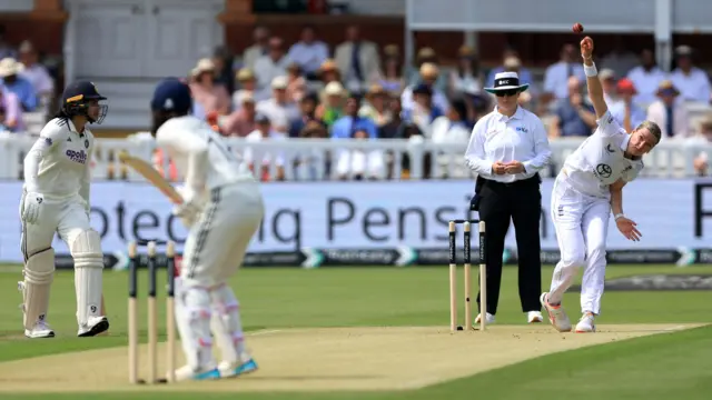 England's Lauren Bell appeals unsuccessfully during day one of the first Women's Rothesay Test at Lord's Cricket Ground, London.