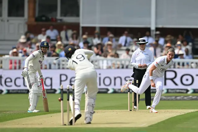 Yastika Bhatia is bowled by Lauren Bell