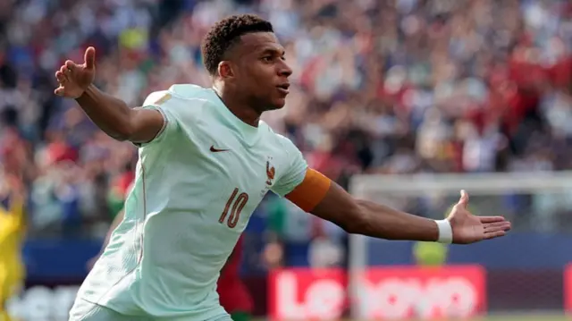Kylian Mbappe after scoring France's first goal against Morocco