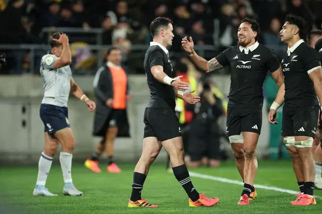Will Jordan celebrates a try
