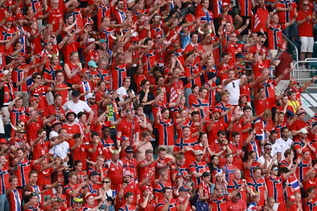 Norway fans cheer in the stands