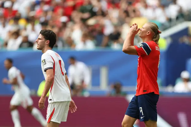 Erling Braut Haaland reacts after missing an oportunity
