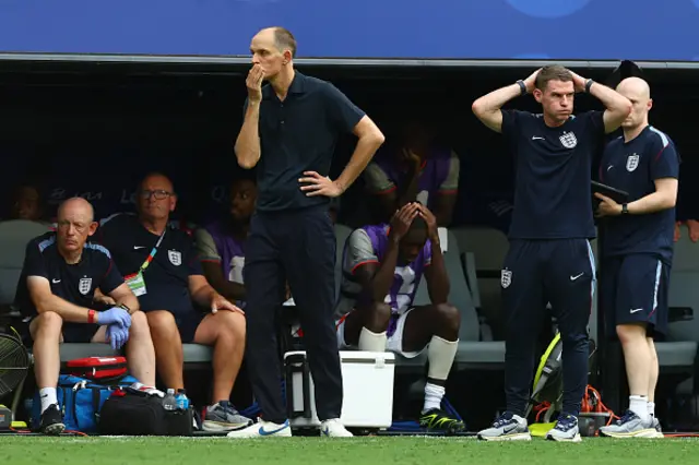 England Manager Thomas Tuchel reacts with Assistant Anthony Barry