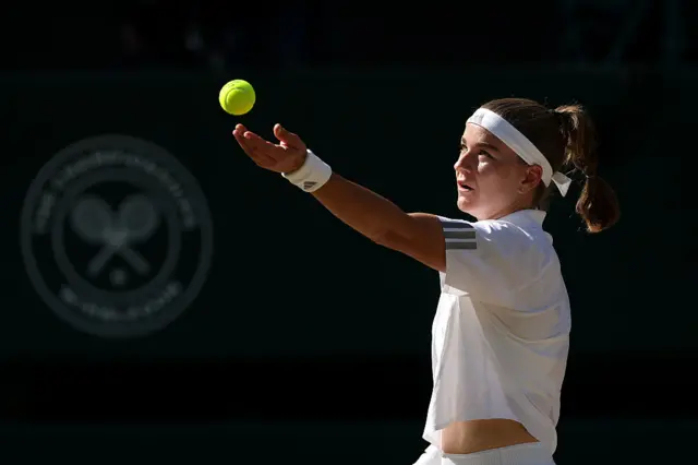 Karolina Muchova prepares to serve