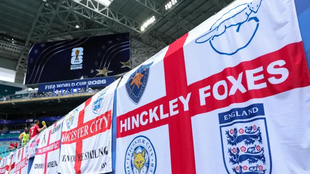 England flags hung on the front of the stands in Miami Stadium