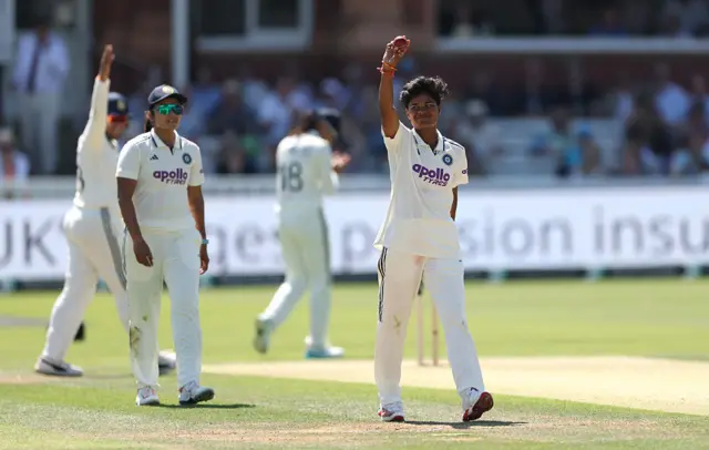 Kranti Gaud celebrates her five-wicket haul