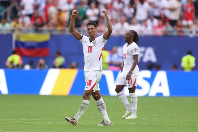 Jude Bellingham of England celebrates scoring their second goal