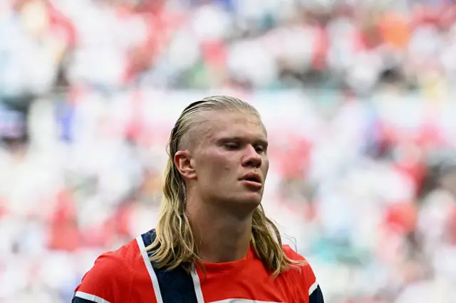 Erling Braut Haaland reacts at the halftime