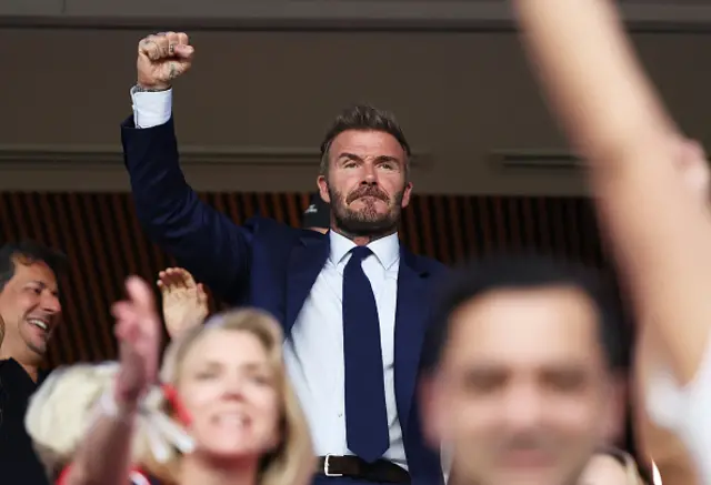 David Beckham celebrates after the 2-1 victory