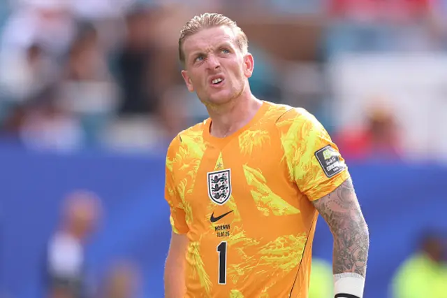 Jordan Pickford of England reacts