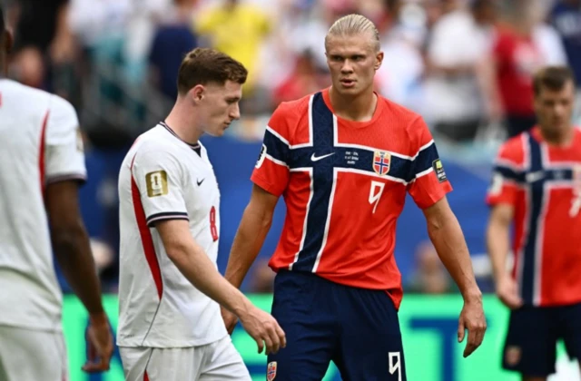 Norway's Erling Haaland reacts after a missed chance