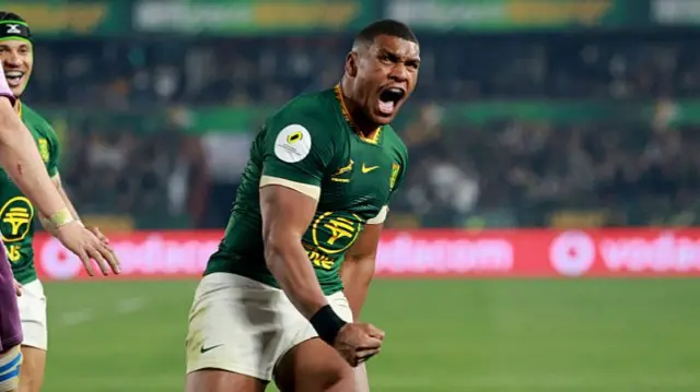 Willemse celebrates scoring for South Africa v Scotland