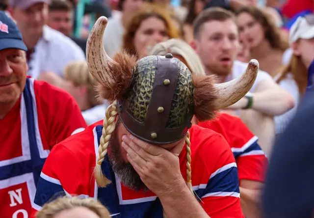 A Norway fan reacts
