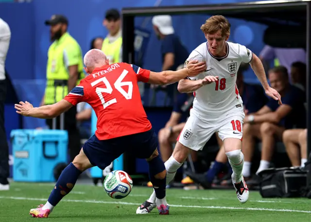: Anthony Gordon #18 of England competes for the ball