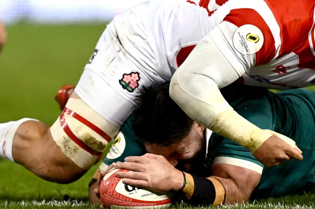Tom O'Toole scores a try for Ireland