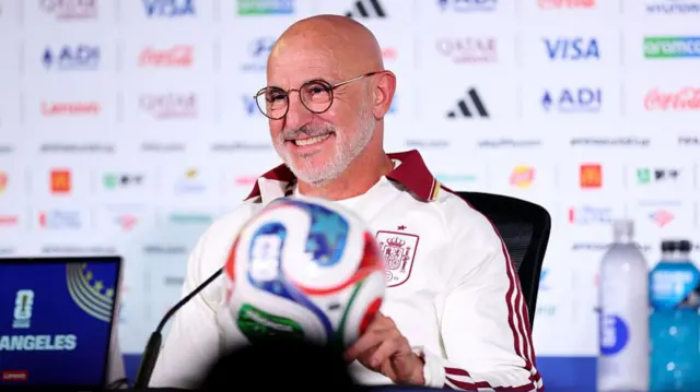 Luis de la Fuente, Head Coach of Spain, attends a press conference ahead of the FIFA World Cup 2026 Quarter Final match at Los Angeles Stadium on July 09, 2026 in Inglewood, California