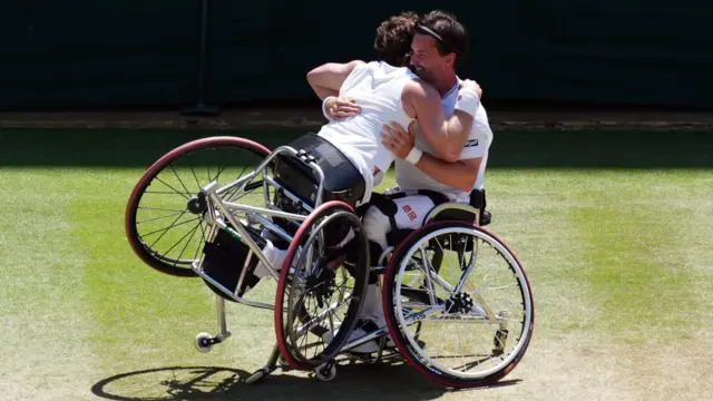 Alfie Hewett and Gordon Reid hug after their victory