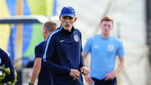 : Players of England attend a training session lead by the head coach Thomas Tuchel before the FIFA World Cup quarter finals clash against Norway in Miami, Florida, United States on July 10, 2026.