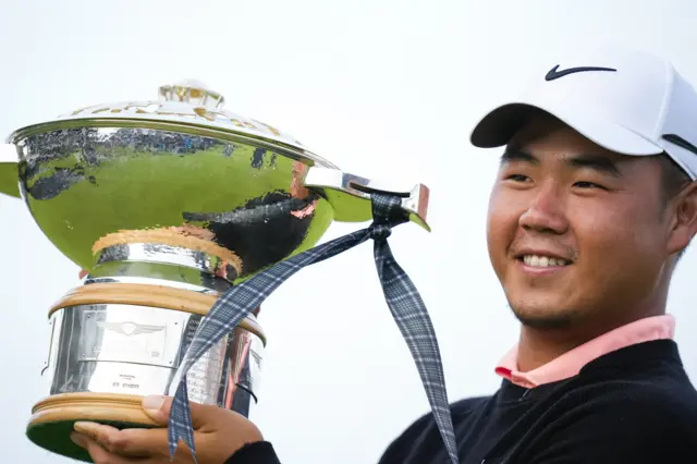 Tom Kim with the Scottish Open trophy