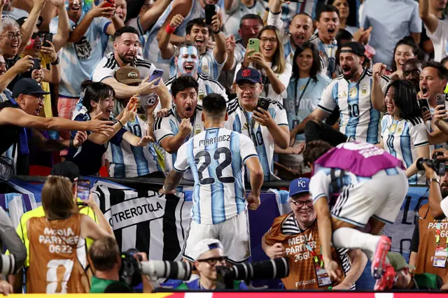 Lautaro Martinez celebrates scoring his team's third goal