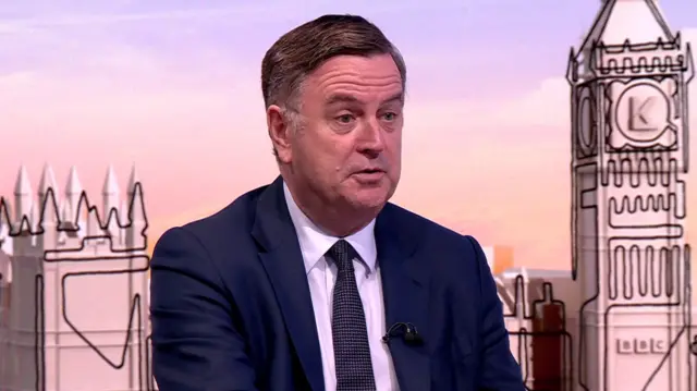 Mel Stride is pictured on the set of Sundays with Laura Kuenssberg.