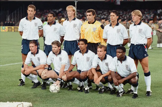 John Barnes in the England 1990 team that faced Cameroon in the World Cup quarter-finals