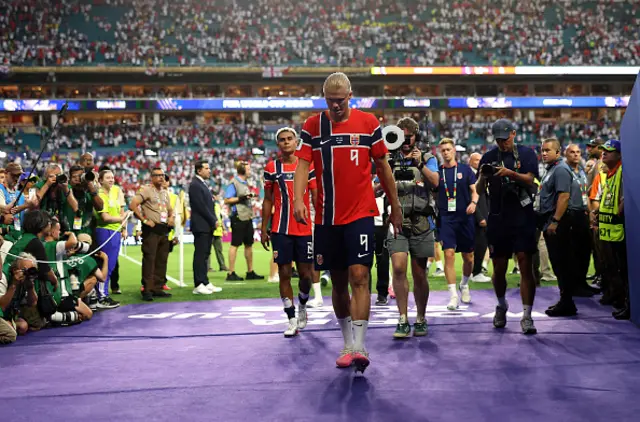 Erling Haaland #9 of Norway walks off the pitch