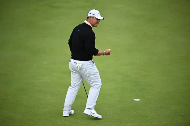 A fist pump from Kim after he all but secured the win with his putt on 18