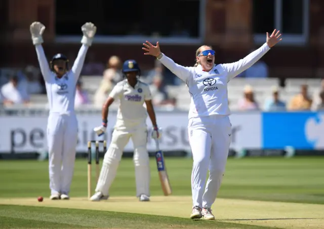 Sophie Eccleston celebrating a wicket