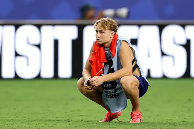 Andreas Schjelderup #21 of Norway reacts