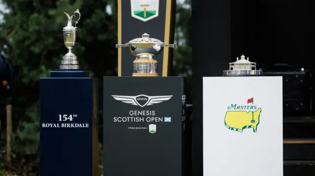 The Claret Jug, The Scottish Open Quaich and The Masters Trophy