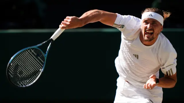Alexander Zverev serves